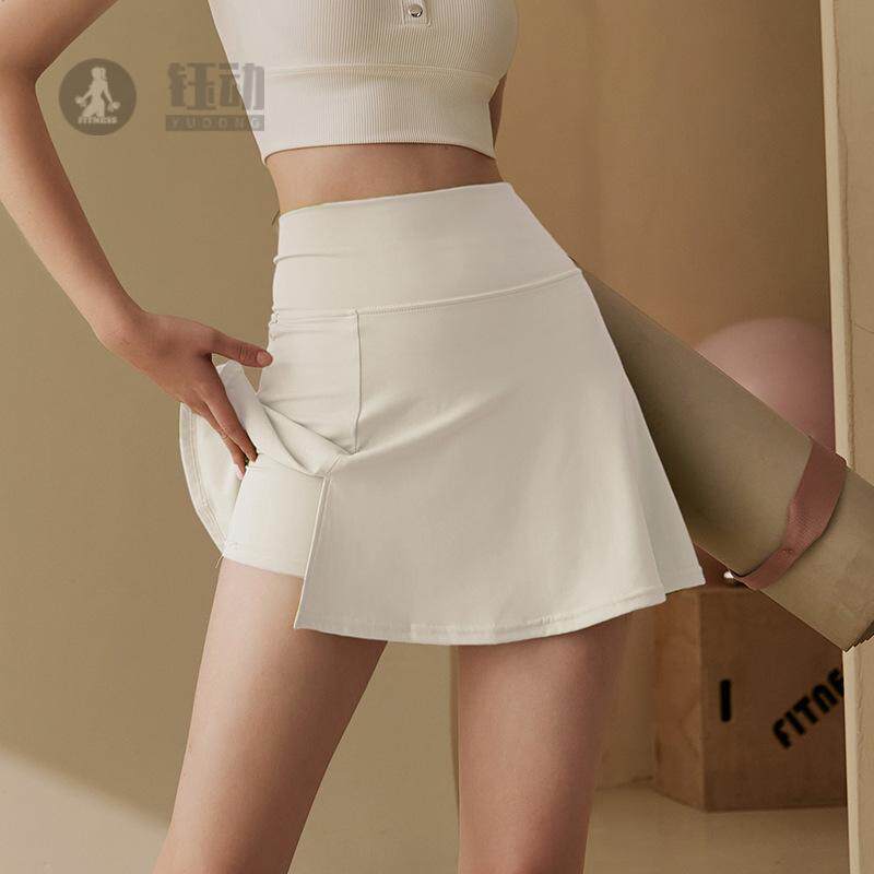 新款瑜伽服短裙女侧开叉运动裙裤假两件防走光健身跑步训练网球裙