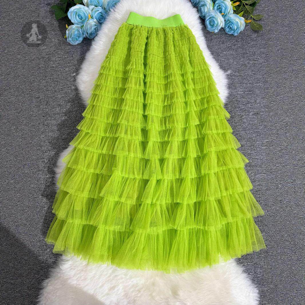 网纱半身裙女春夏装2025新款a字长裙显瘦层层蛋糕大裙摆蛋糕裙