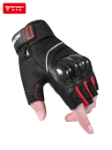 备炭纤维防摔露指 托车骑行手套真皮机车骑士透气半指赛车装 四季 季