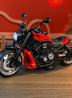 仿真哈雷金刚狼宽胎回力复古合金摩托车模型灯光炫酷男孩玩具礼物