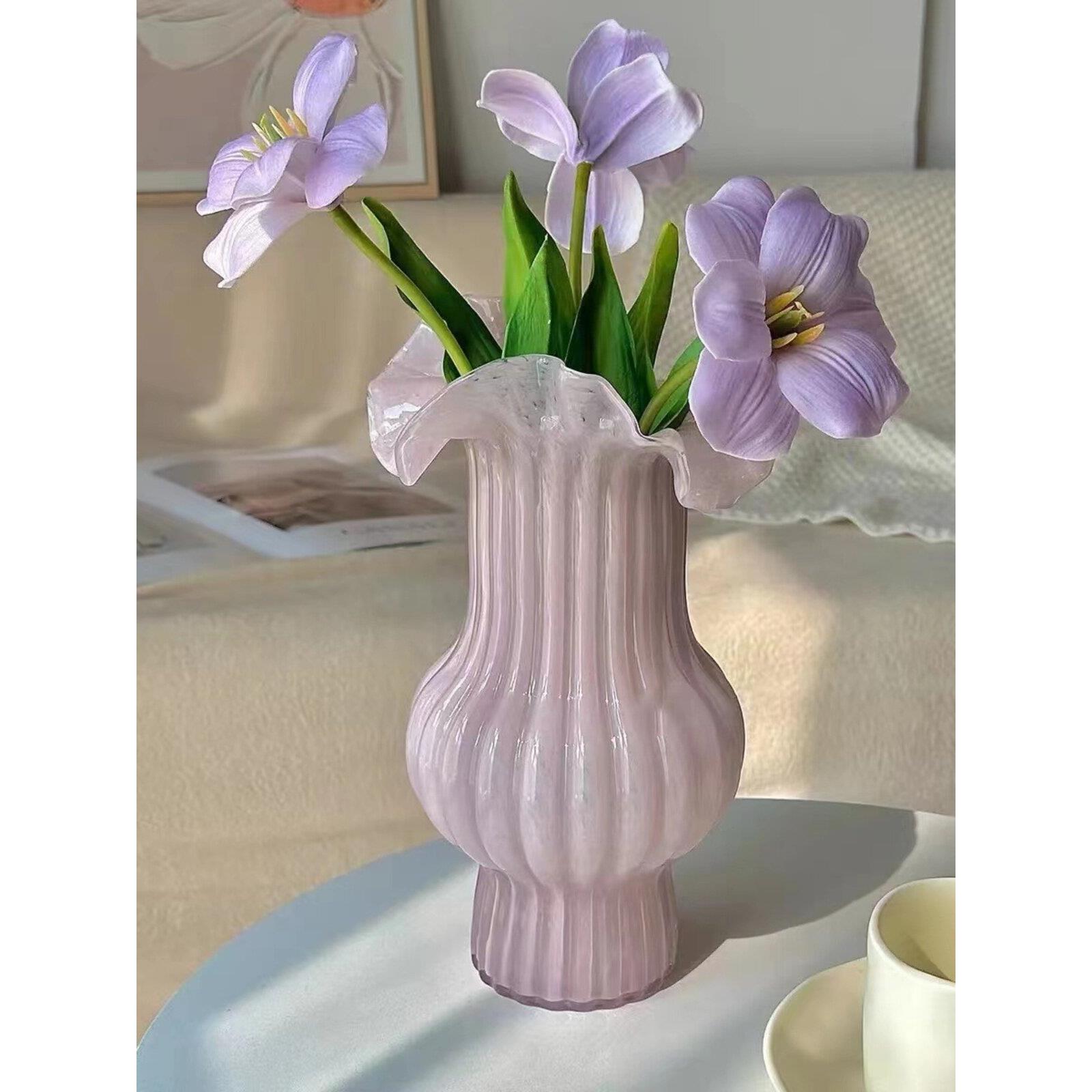 法式百褶花瓶花插装饰品摆件客厅插花高级感中古芬顿花器乔迁礼品