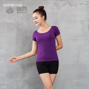 夏季圆领瑜伽短袖套装学生团体舞蹈练功服形体运动紧身短裤女大码