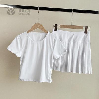 春夏速干运动瑜伽套装女时尚褶皱