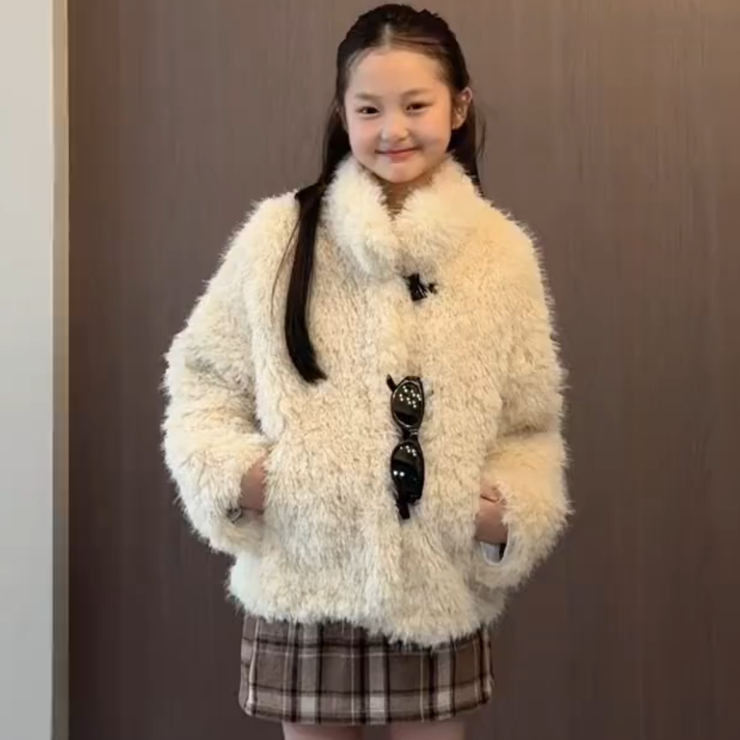 女童仿皮草外套新款儿童洋气加厚毛毛衣中大童立领宽松保暖上衣冬