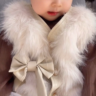 秋冬女童时髦加绒套装宝宝洋气毛毛马甲冬装棉服儿童仿皮草三件套