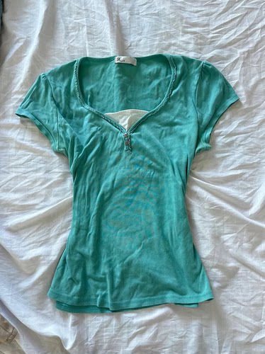 纯欲美式复古vintage辣妹古早味甜酷简约百搭显瘦绿色短袖上衣ins
