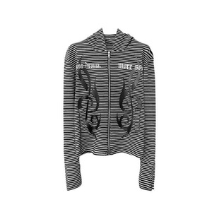 美式复古Vintage古着条纹音符连帽卫衣外套女宽松休闲百搭上衣