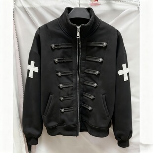 复古着vintage仿宫廷风正肩骑士十字架排扣立领卫衣小众短外套