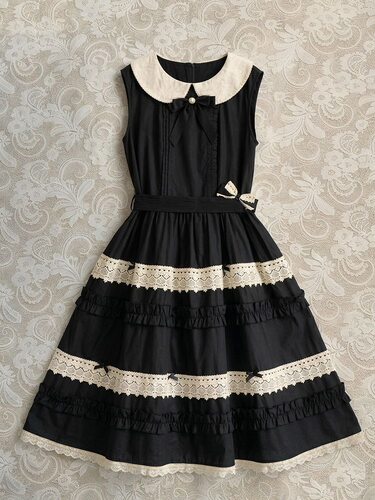 【夜雅】日系复古百搭cla系lolita拼接背心蛋糕连衣裙夏季新款女
