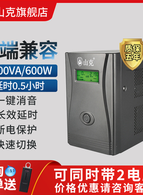 山克UPS不间断电源DS1000L 600W停电备用电源延时0.5H外接12V电池