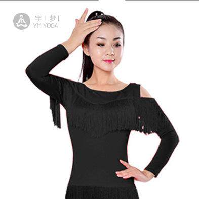 拉丁舞练功服女修身露肩流苏上衣