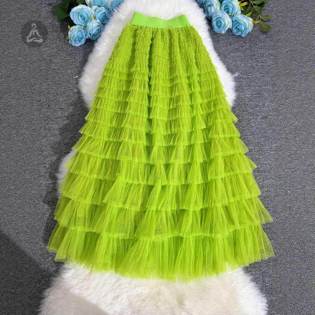 网纱半身裙女春夏装2025新款a字长裙显瘦层层蛋糕大裙摆蛋糕裙