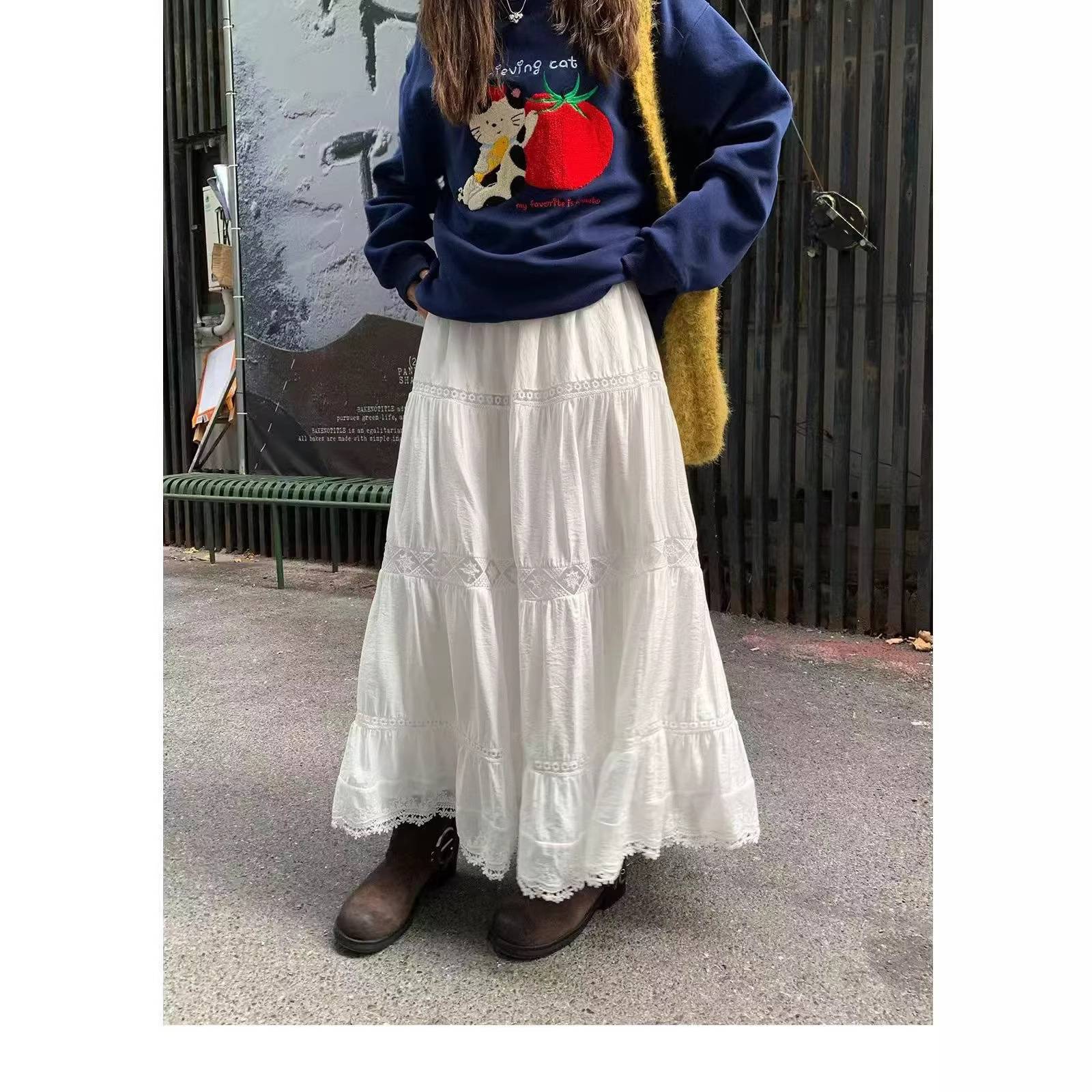 白色蕾丝小花边钩花蛋糕裙早春