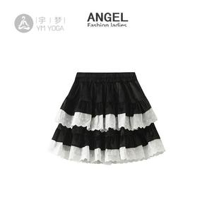 丝绒芭蕾蕾丝蛋糕裙半身裙女2024秋蓬蓬裙短款 层层花边短裙D998