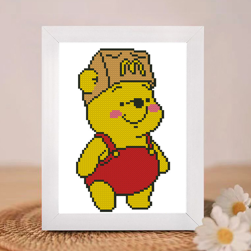 维尼小熊十字绣卡通动漫桌面摆件可爱钻石画手工线绣diy相框新手