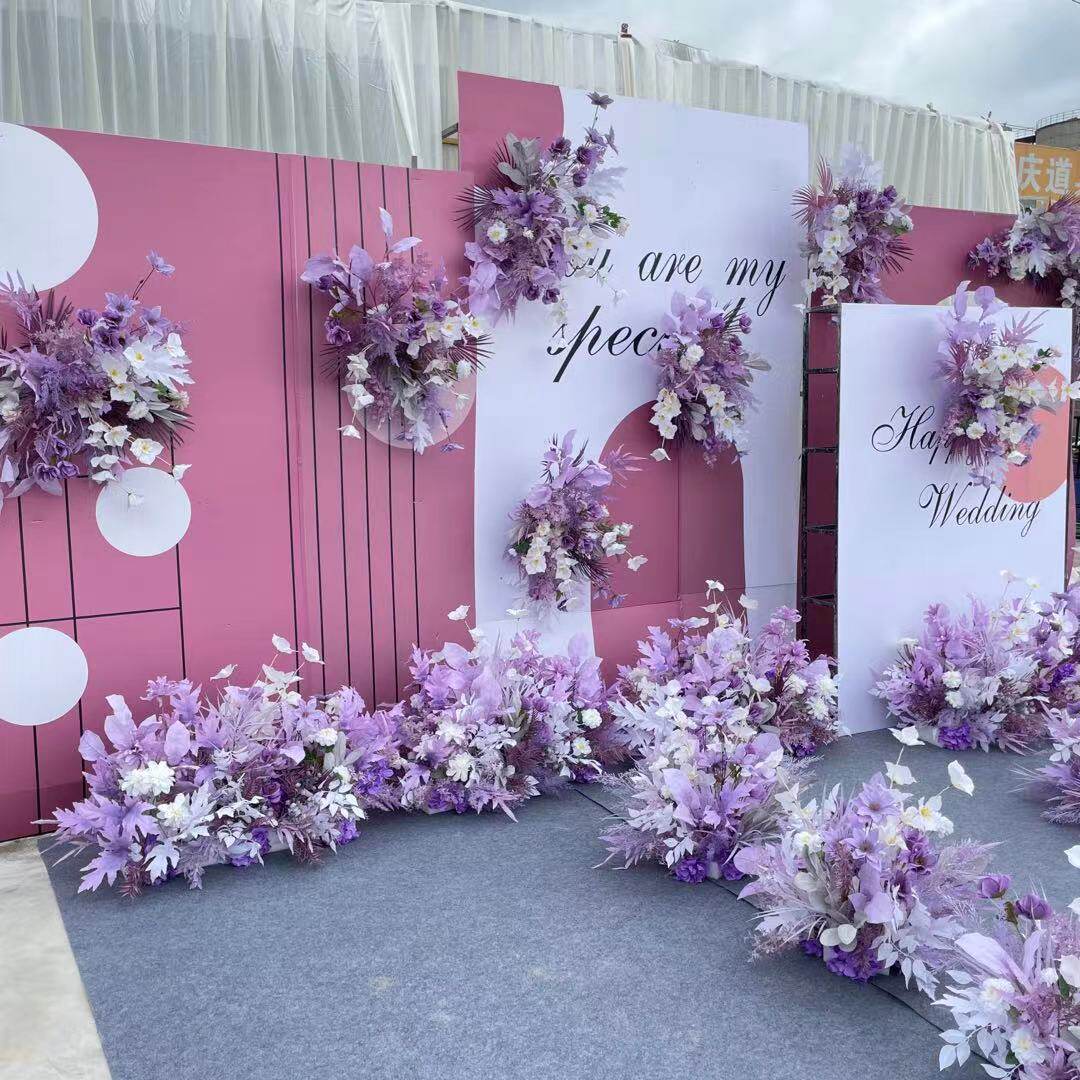 紫色婚庆花艺场景套餐婚礼成品路引花t台舞台迎宾地排花花点角花
