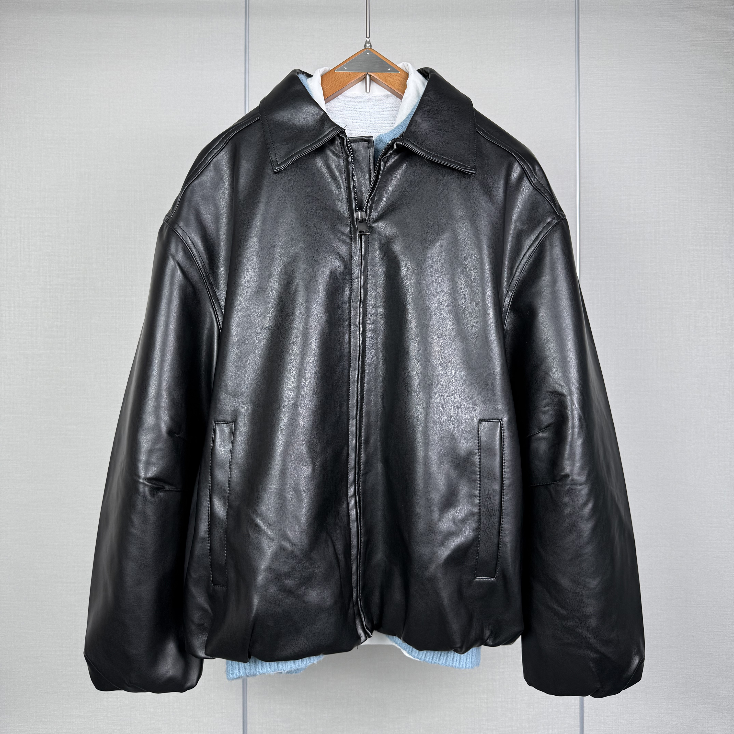 柜699！春秋季男装宽松美式仿皮翻领休闲皮衣夹克外套男 3046404