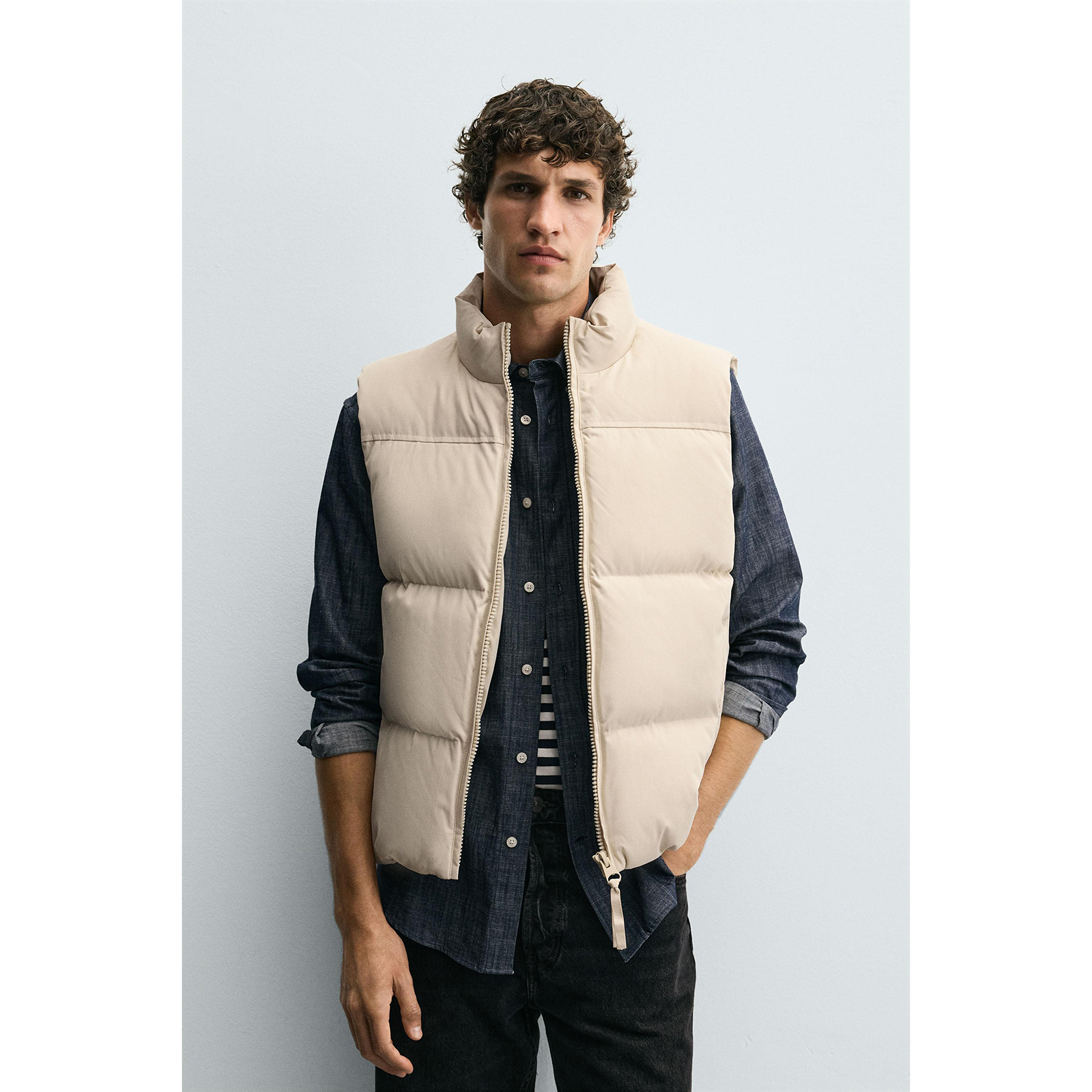 ZA 2025 秋季新品 男装 修身直筒立领无袖棉服背心 0029440 707