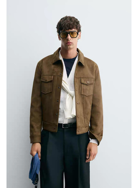 ZA 2025 秋季新品 男装 反绒皮效果修身直筒夹克外套 8281288 704