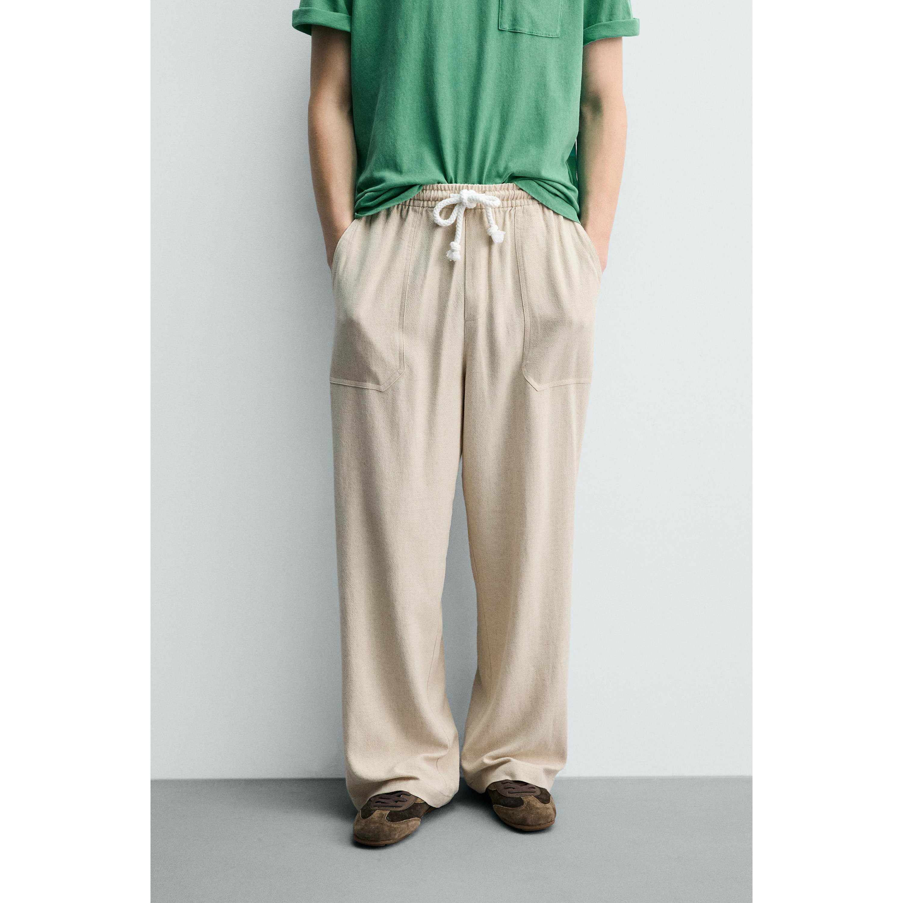 柜329!ZA 夏季新品 男装 棉质垂性抽绳阔腿宽松裤子 1437452 052