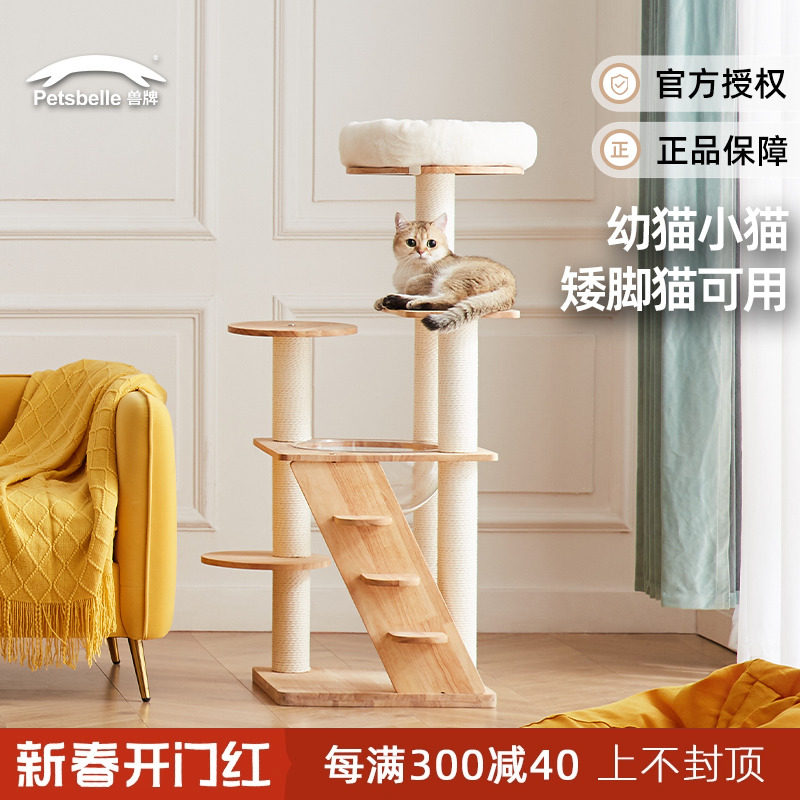 兽牌云梯实木猫爬架小型不占地方太空舱猫窝猫树一体猫爬梯子幼猫