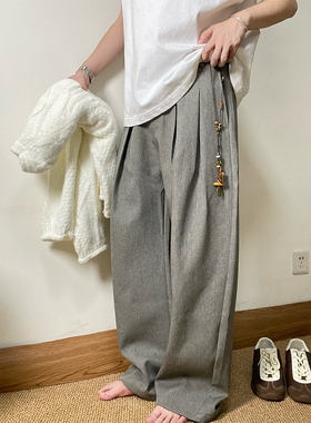 SAMS「立体裁剪内收双褶」灰色垂感弯刀西裤男宽松高级感阔腿长裤