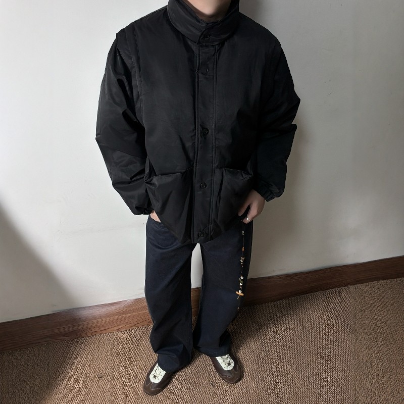 SAMS【可脱卸袖子设计】黑色立领羽绒服男外套短款宽松保暖马甲潮