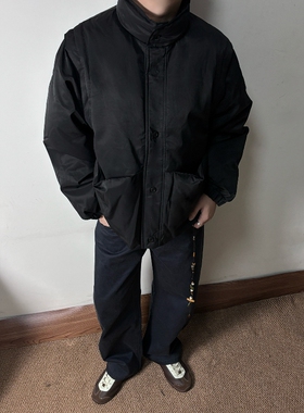 SAMS【可脱卸袖子设计】黑色立领羽绒服男外套短款宽松保暖马甲潮