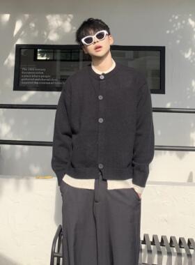 SAMS【高品质假两件】秋冬季慵懒风撞色开衫毛衣男女休闲宽松上衣