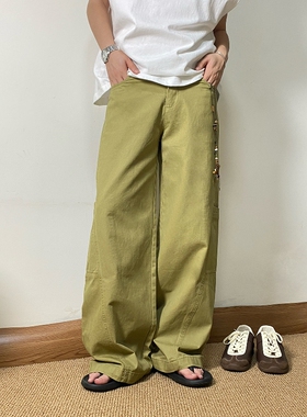 SAMS「阿美咔叽水洗棉布」卡其色复古工装裤男宽松拖地裤休闲长裤