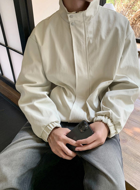 SAMS【极简可抽绳收腰】春秋纯色立领夹克男2024新款休闲宽松外套