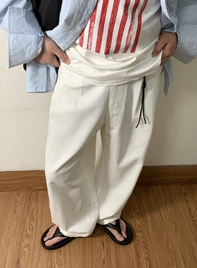SAMS「单褶垂感 通勤」 白色休闲裤男直筒宽松阔腿拖地裤cleanfit