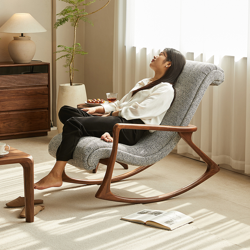 北美黑胡桃木摇椅阳台午休懒人沙发摇摇椅客厅原木躺椅休闲椅整装