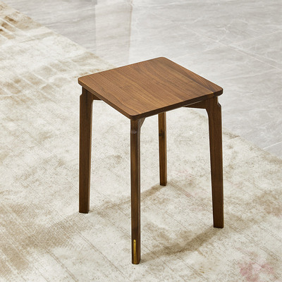 北美黑胡桃木高凳北欧餐桌实木小板凳餐厅家用简约化妆方凳可叠放