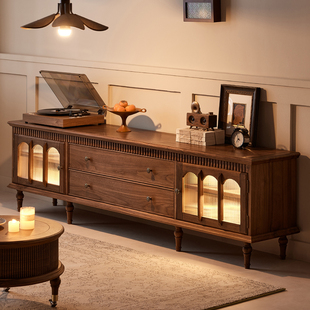 水墨兰亭2026新款黑胡桃木电视柜茶几组合法式复古风实木地柜家用