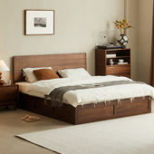 北美黑胡桃木收纳床1.5米小户型全实木高箱床气压多功能1.8双人床