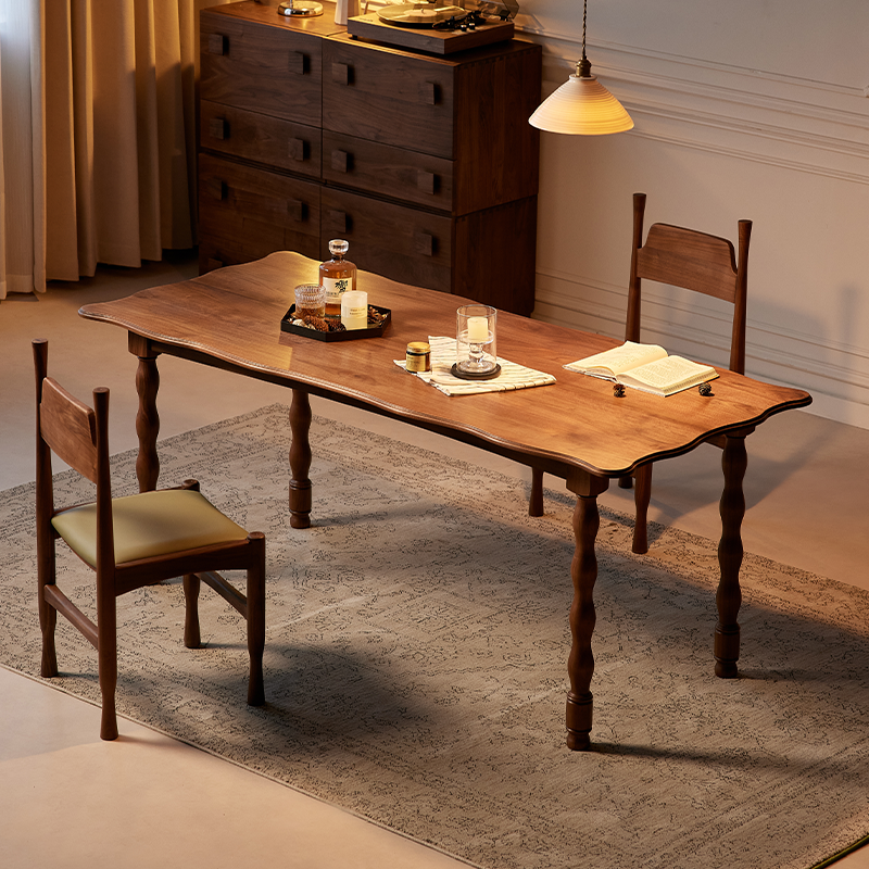 水墨兰亭黑胡桃木餐桌法式中古长方形实木家用餐桌椅组合2026新款,住宅家具,实木餐桌,淘宝优惠券,粉丝福利购,淘宝优惠卷