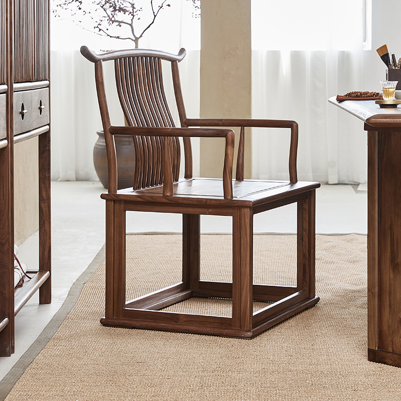 水墨兰亭官帽椅精选北美黑胡桃木