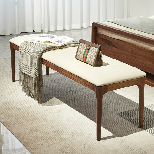 北美黑胡桃木床尾凳水墨兰亭