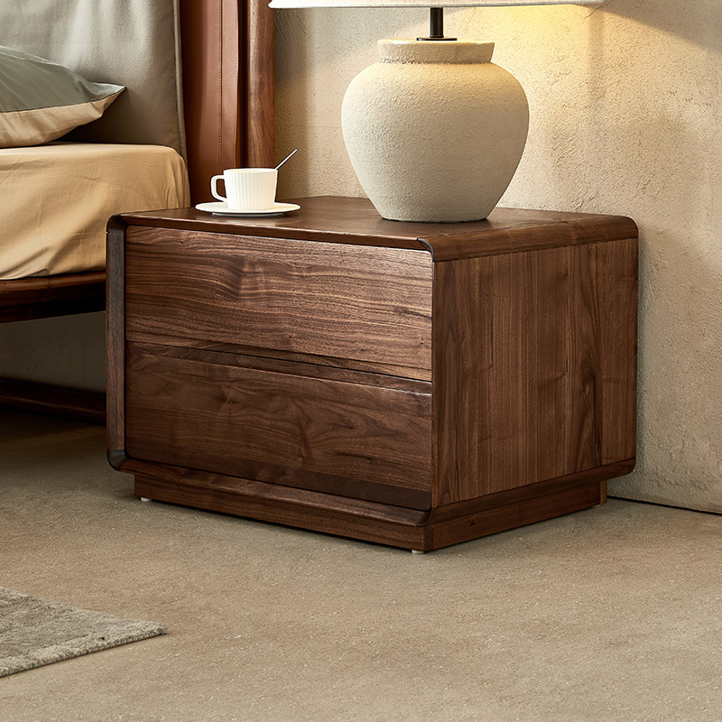 水墨兰亭黑胡桃木床头柜北欧