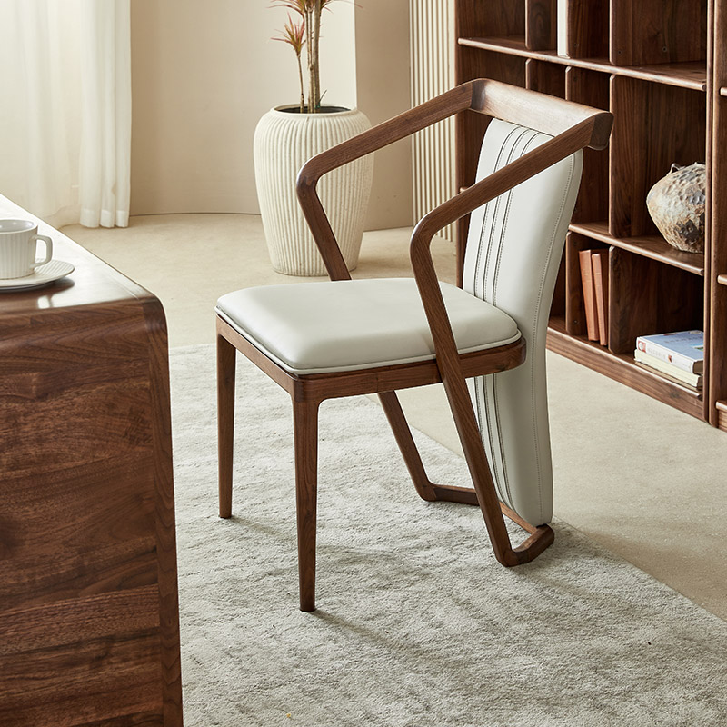 水墨兰亭实木休闲椅意式轻奢北美黑胡桃木艺术背靠椅子设计师书椅