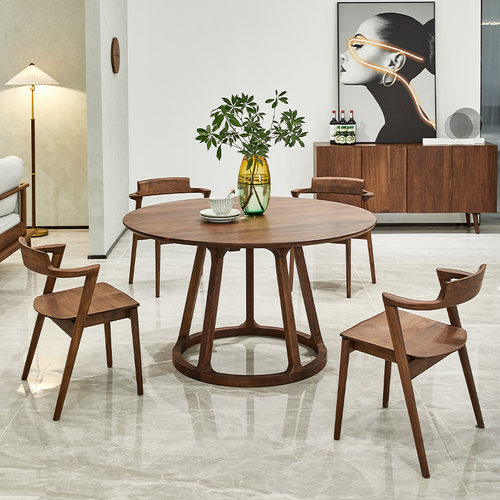 北美黑胡桃木全实木6人餐厅家具