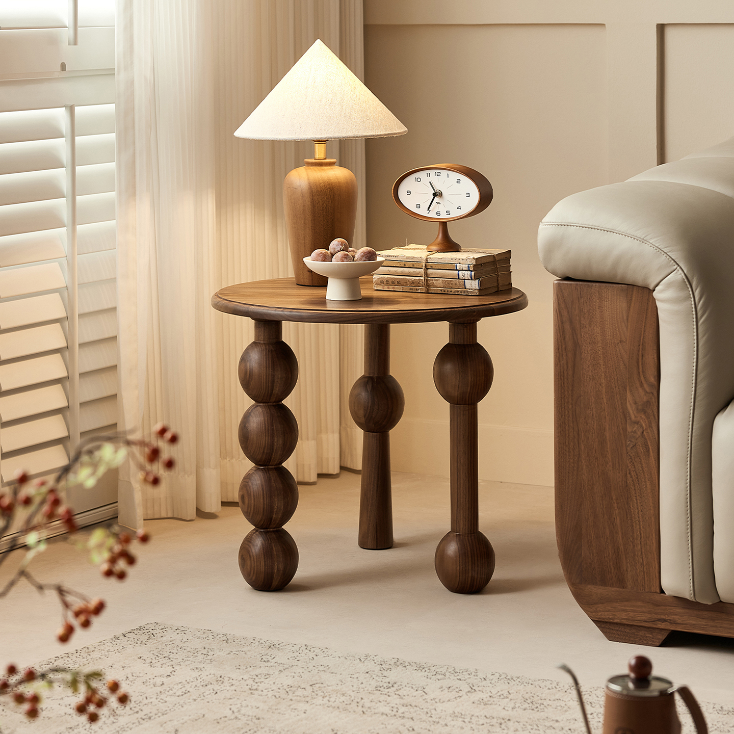 水墨兰亭2025新款黑胡桃木角几法式复古风客厅沙发边几卧室床头柜