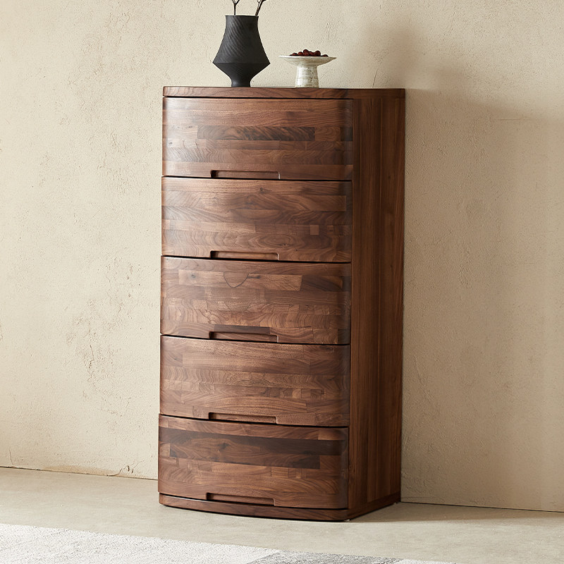 水墨兰亭北美黑胡桃全实木五斗柜意式多功能储物柜落地抽屉收纳柜