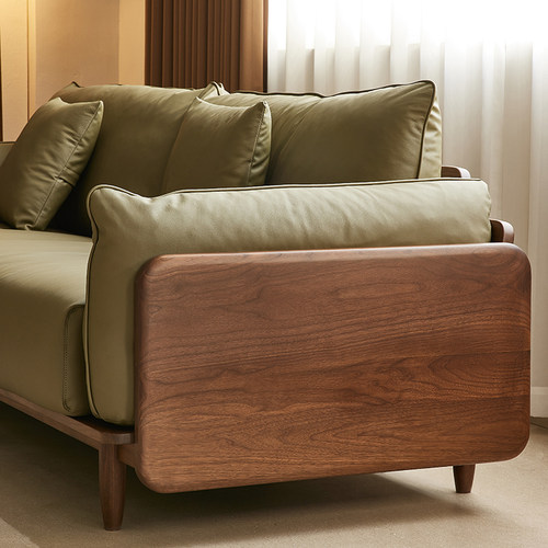 黑胡桃木沙发真皮复古客厅