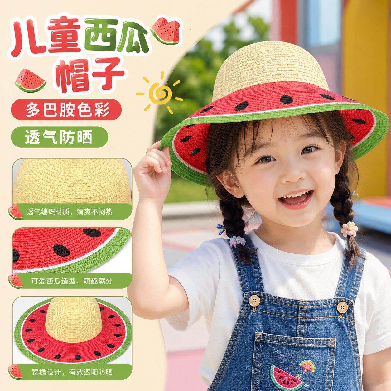 西瓜帽子男童大帽簷亲子