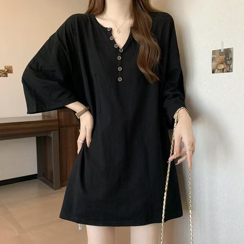 中长款纯棉遮肉睡衣上衣