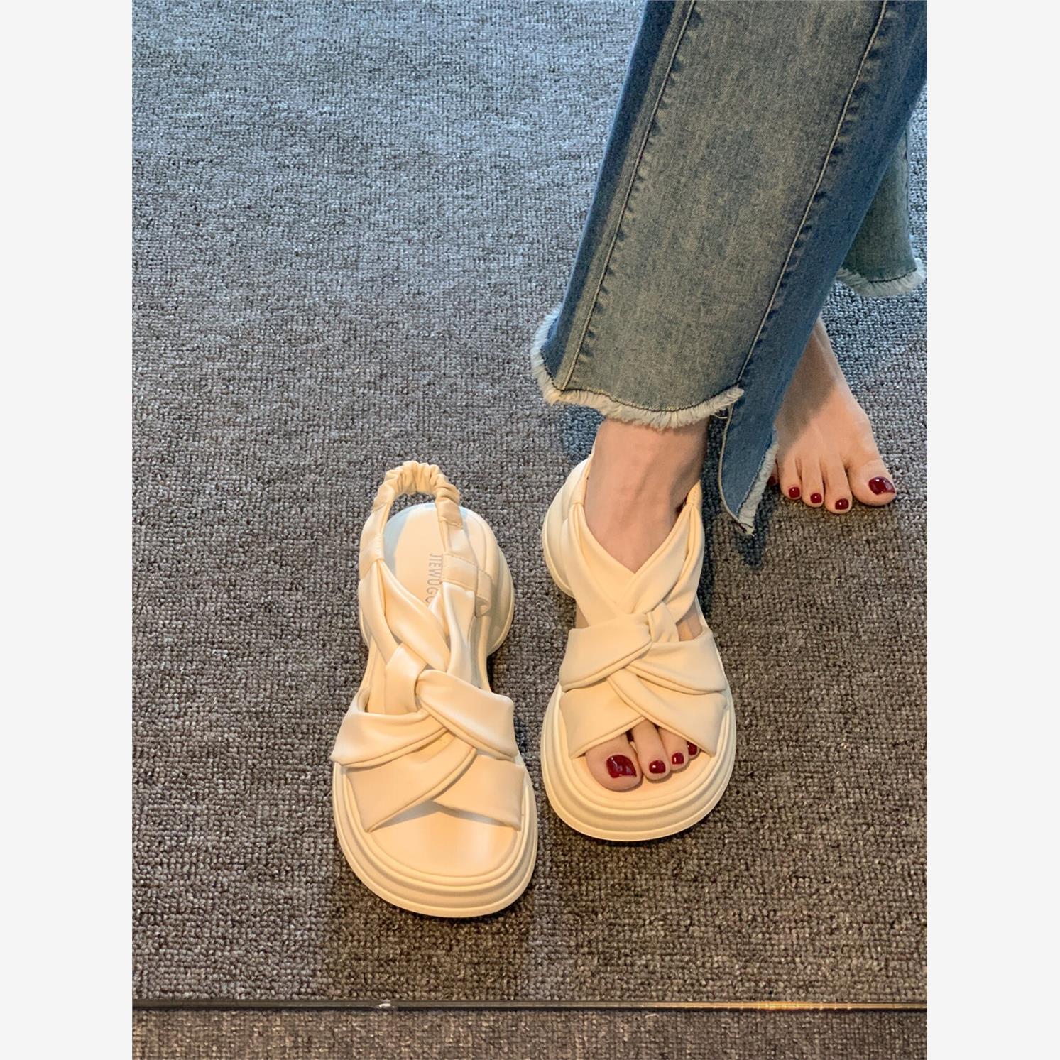绝美凉鞋高跟厚底女款松糕凉拖鞋夏季外穿配裙子精致超火仙女沙滩