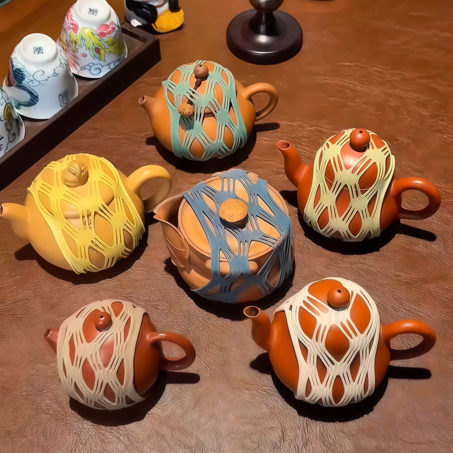 茶壶保护套盖碗旅行茶具茶杯防磕碰防松动网套紫砂壶保护配件绑袋