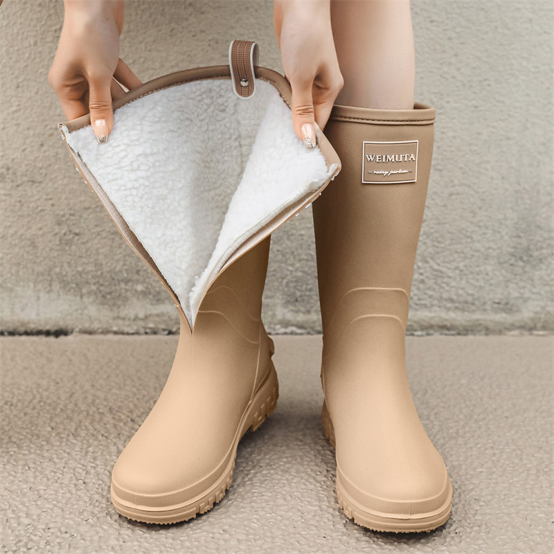 日系高筒雨鞋女款冬季时尚外穿雨靴防滑防水女士加绒保暖水鞋胶鞋